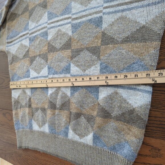 Vintage Janzen Sweater XL Brown Gray Sweater Geometric Diamond Pattern Knit - Picture 9 of 15